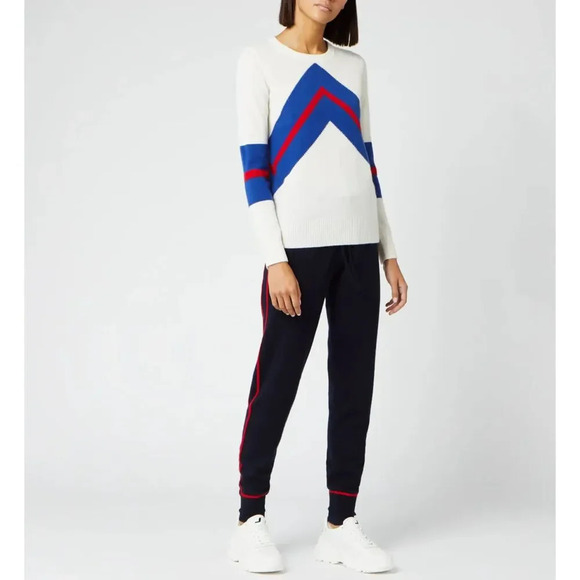 MADELEINE THOMPSON Timothy Cashmere Sweater In Cream Blue Red Size medium - Picture 1 of 8